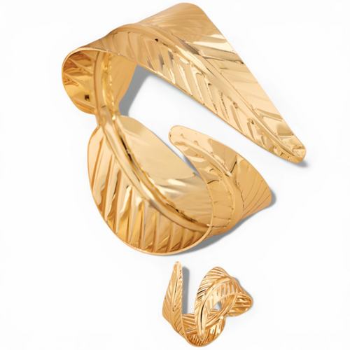 Architectural Line Open Cuff Bracelet And Ring